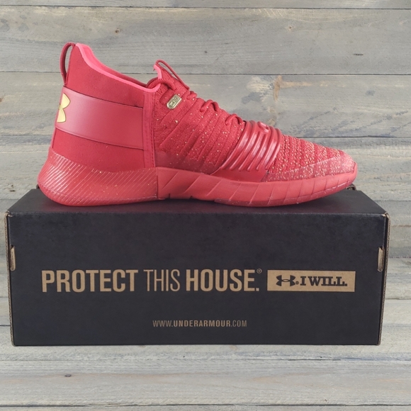 Under Armour CIN Trainers Men's Sneakers Red/Gold - Picture 3 of 10